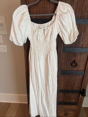 Faithfull the Brand White Polka Dot Puff Sleeve Maxi Dress